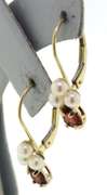 Goregous Garnet & Pearl Lever Back Yellow Gold Earrings