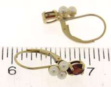 Goregous Garnet & Pearl Lever Back Yellow Gold Earrings