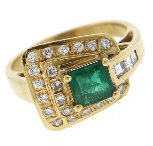 Glowing Emerald and Diamond Buckle Style Ring