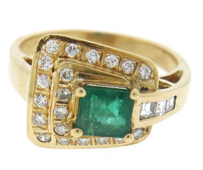 Glowing Emerald and Diamond Buckle Style Ring