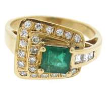Glowing Emerald and Diamond Buckle Style Ring