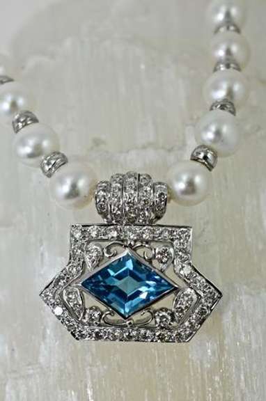 Diamond and Blue Topaz 18K Freshwater Pearl Necklace