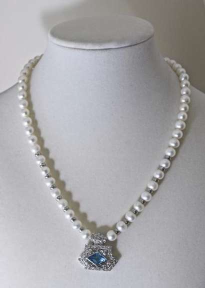 Diamond and Blue Topaz 18K Freshwater Pearl Necklace