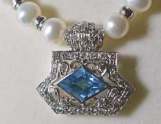 Diamond and Blue Topaz 18K Freshwater Pearl Necklace