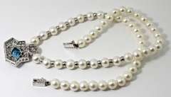 Diamond and Blue Topaz 18K Freshwater Pearl Necklace