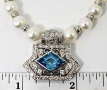 Diamond and Blue Topaz 18K Freshwater Pearl Necklace
