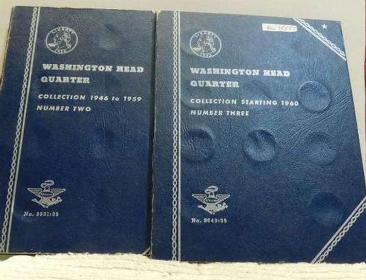 2 books Washington Qtrs partial set, 15 Silver & 17 clad