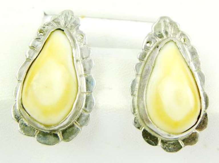 Signed Vintage Sterling Elk's Tooth Earrings & Stick Pin