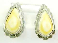 Signed Vintage Sterling Elk's Tooth Earrings & Stick Pin