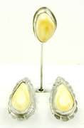 Signed Vintage Sterling Elk's Tooth Earrings & Stick Pin