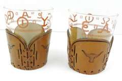 2 Western Longhorn Glasses with Leather Holders