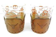 2 Western Longhorn Glasses with Leather Holders
