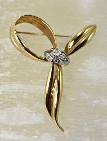 Fine Bow Brooch with Diamond Accents