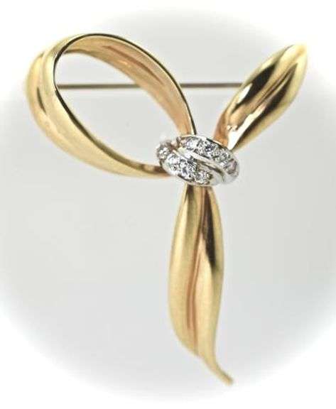 Fine Bow Brooch with Diamond Accents