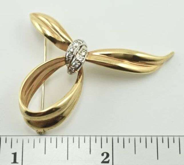 Fine Bow Brooch with Diamond Accents