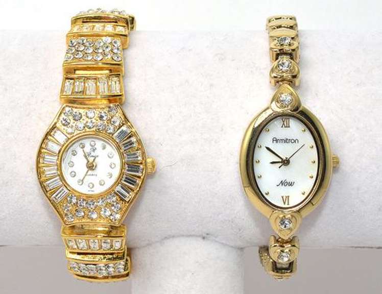 Pair of Gold-Toned & Crystal Watches
