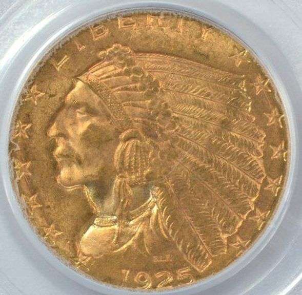 Super choice BU 1925-D US $2.50 Indian Gold. PCGS MS63