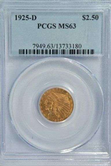 Super choice BU 1925-D US $2.50 Indian Gold. PCGS MS63