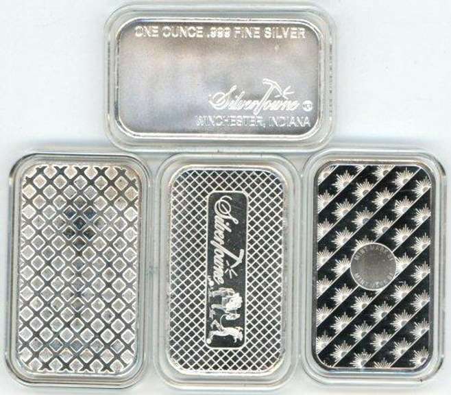 4 Diff. nice 1 Troy 0z .999 fine silver bars in plastic