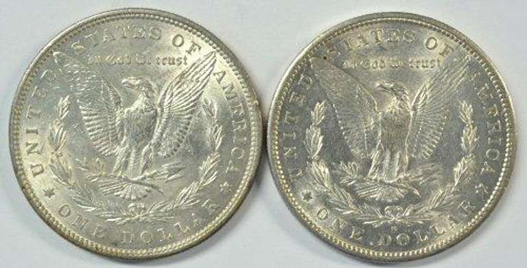 Flashy BU 1882-P & 1890-S Morgan Silver Dollars