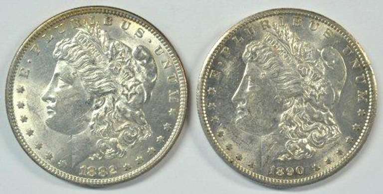 Flashy BU 1882-P & 1890-S Morgan Silver Dollars