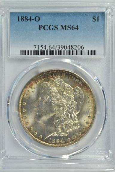 Near Gem BU 1884-O Morgan Silver Dollar. PCGS MS64
