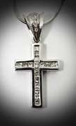 Channel-Set 14K White Gold Diamond Cross on Chain