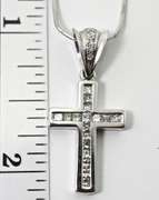 Channel-Set 14K White Gold Diamond Cross on Chain