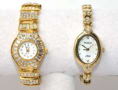 Pair of Gold-Toned & Crystal Watches