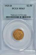 Super choice BU 1925-D US $2.50 Indian Gold. PCGS MS63