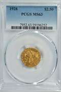 Super choice BU 1928 US $2.50 Indian Gold. PCGS MS63