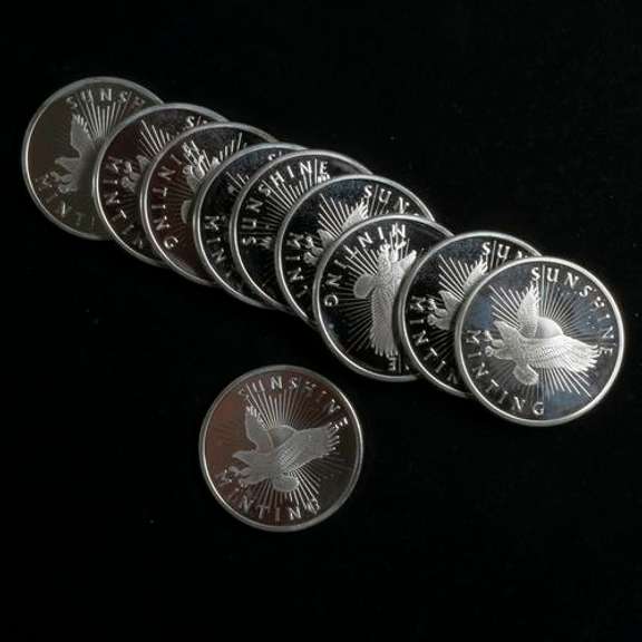 10 Sunshine Mines .999 Round 1 Troy Ounce Silver Rounds