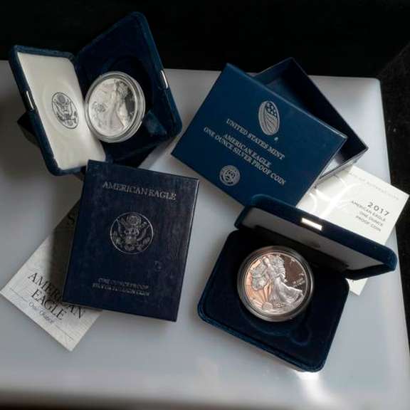 1998 & 2017 W Proof Silver US Eagles with Boxs Papers