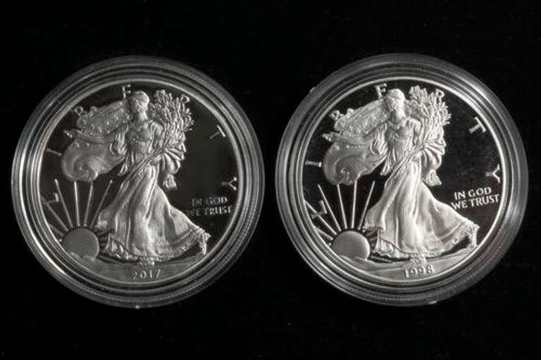 1998 & 2017 W Proof Silver US Eagles with Boxs Papers