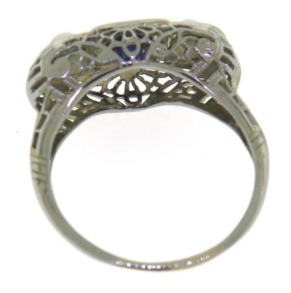 Vintage White Gold Pearl & Blue Sapphire Ring