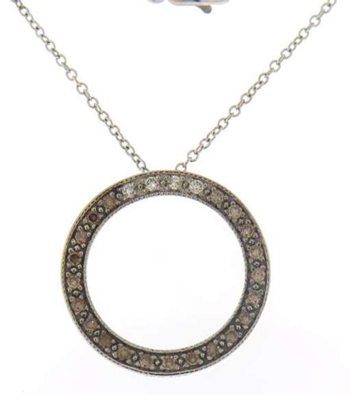 Beautiful 14kt WG White & Chocolate Diamond Open Circle Necklace