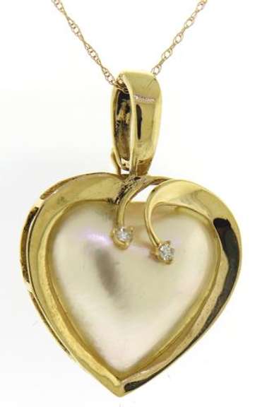 Exciting Heart Mabe Pearl w Diamond Accent Necklace