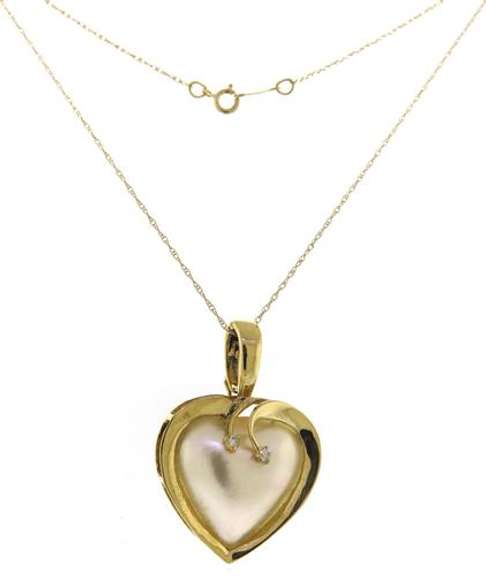 Exciting Heart Mabe Pearl w Diamond Accent Necklace