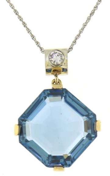 Glowing Blue Topaz & RBC Diamond Bail Necklace