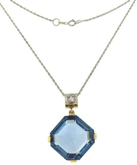 Glowing Blue Topaz & RBC Diamond Bail Necklace