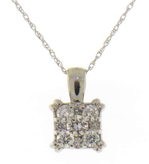 Gorgeous White Gold Diamond Square Cluster Necklace