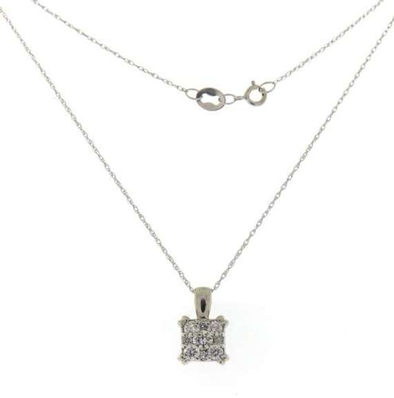 Gorgeous White Gold Diamond Square Cluster Necklace