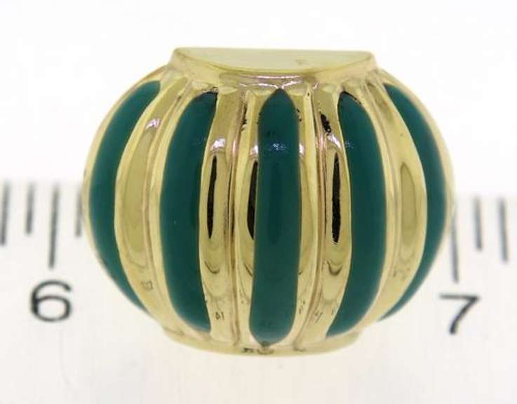 Amazing Yellow Gold Turquoise Enamel Ribbed Earrings