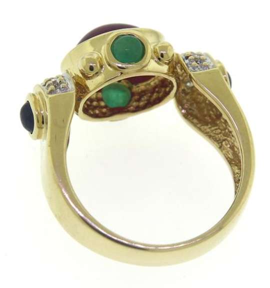 Handsome Diamond Accent & Cab Ruby, Sapp & Emerald Ring
