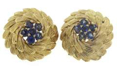 Blue Sapphire Cluster with Leaf Motif Earrings