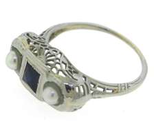 Vintage White Gold Pearl & Blue Sapphire Ring