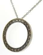 Beautiful 14kt WG White & Chocolate Diamond Open Circle Necklace