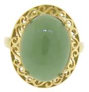Stunning Yellow Gold Natural Green Jade Ring