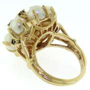 Romantic 14kt YG Pearl and Sapphire Floral Cluster Cocktail Ring