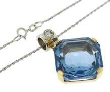 Glowing Blue Topaz & RBC Diamond Bail Necklace